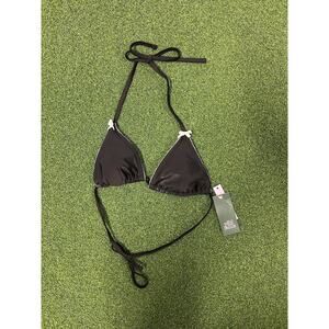 Wild Fable Bow String Bikini Swimsuit Top Women XS Black White Trim Silky